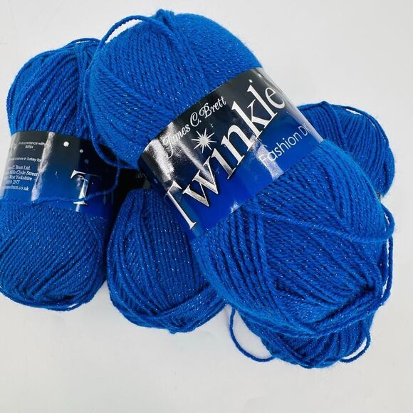 James C Brett Twinkle Yarn Lot Sapphire Cobalt Blue w/ Metallic Thread DK (4) - Picture 6 of 7